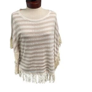 Jolt Neutral Stripe Womens Top Size Small Fringe Boho Casual